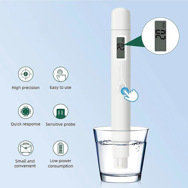 Digital TDS Vattenmätare - Noggrann och Tillförlitlig, Mäter 0-9999ppm, Perfekt för Att Testa Vattenkvalitet och Hårdhet