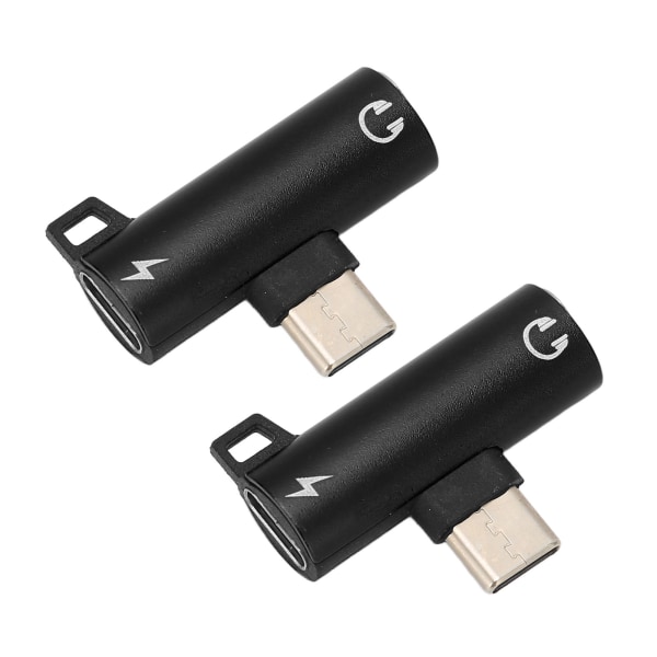2st USB C till 3,5 mm ljudadapter 2 i 1 typ C 3,5 mm Lyssna på musik under laddning Slitstark ABS USB C till ljudjack Svart