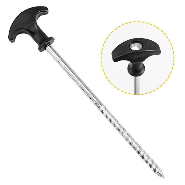 2x Teltplugger i stål - Kraftige bakkeplugger med gjenger for camping og utendørs bruk - Ideell for normalt og hardt underlag med T-håndtak