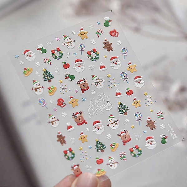 3D Jul Nagelstickers Snödesign Lösnaglar Dekorationer med Diamanter och Julrelief Storlek 10.3x8cm to4253