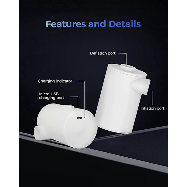 2020 Bærbar Luftpumpe med 3600mAH Batteri USB Oppladbar Luftpumpe - Rask Oppblåsing og Tømming for Luftmadrass, Bassengeleker, Flytemadrasser, Badering, Luft...