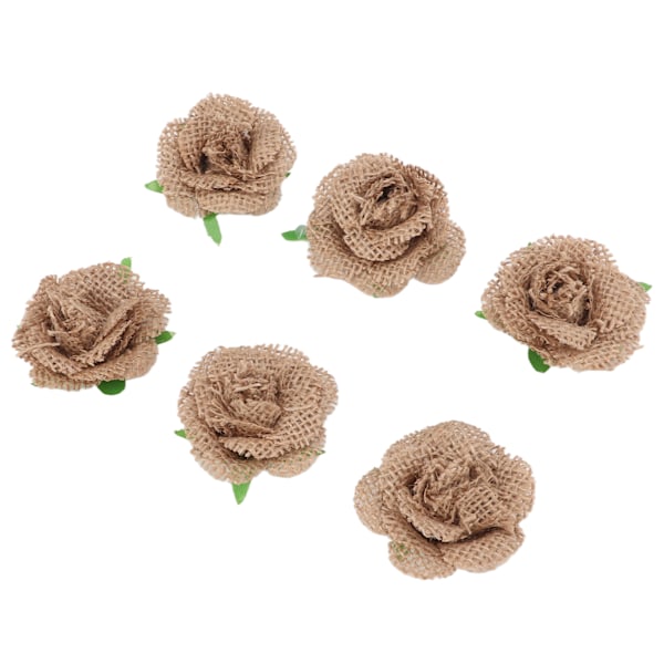 6 stk. Burlap Rose Blomster Vakker Tredimensjonal Effekt Kunstig Blomst for Bryllupsfestdekorasjon