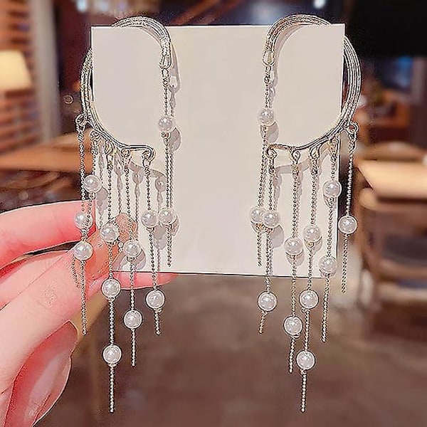 Guld tofs Pearl Wrap Clip-on örhängen för kvinnor och flickor