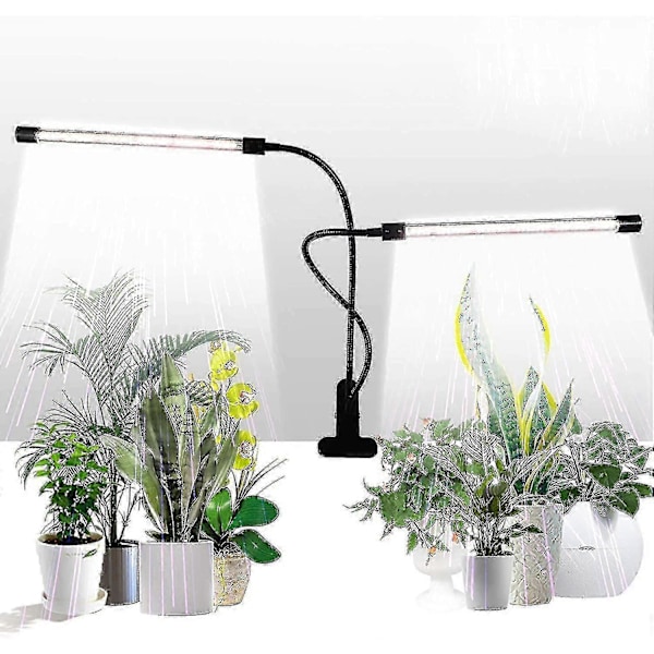 Vækstlys, sollys Hvid 50w 84 Led Dobbelt Hoved Clip Plantelys, 4/8/12t Timer & 5 Dæmpbare Niveauer