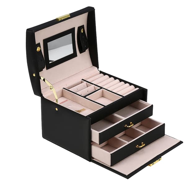 Tre-lags smykkeopbevaringsboks PU Ørering Halskæde Display Case Skab Sort