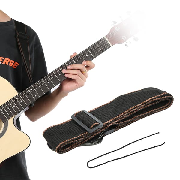 Gitarrrem Akustisk Elektrisk Bas Ukulele Bälte Justerbar Breddad PU-läder 3 Plektrum (Brun)