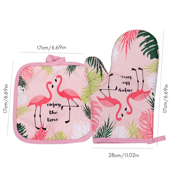 Flamingo-paksut leivontahanskat, lämmönkestävät, uunin ja mikroaaltouunin eristysmatto, keittiön ruoanlaittotarvikkeet