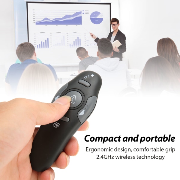 Presentation Clicker 15m Fjärrkontroll Avstånd Ergonomisk Bärbar 2,4GHz Fjärrklicker för skolkontoret