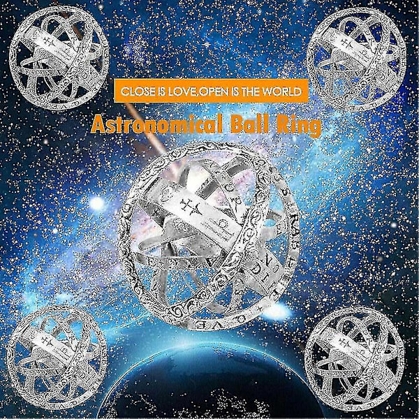 Kosmisk Fingerring - Astronomisk Kugle Ball8 Sølv
