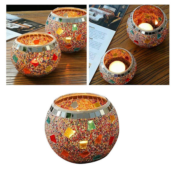 Mosaik Glas Ljusstake Bords Tealight Hållare Bröllopsfest Heminredning Färgrik