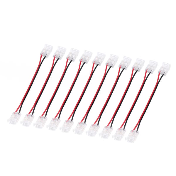 10 stk. COB Strip Light-stik 2-benet PC-materiale 10 mm bredde dobbelthovedet strip-til-strip forlængerstik