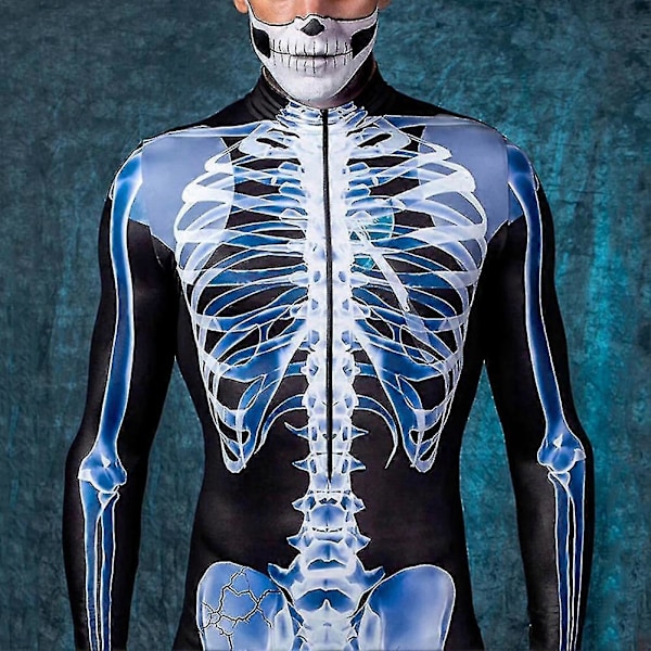 Halloween Party Cosplay Kostymer - 2022 Sexig 3D Skelett Bodysuit Djävul Jumpsuit Dam XS