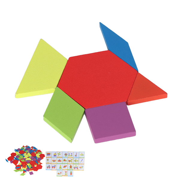Tangram Legetøj Uddannelsesmæssige Lyse Farve Geometriske Form Puslespil Træ Mønster Blokke Sæt til Børn