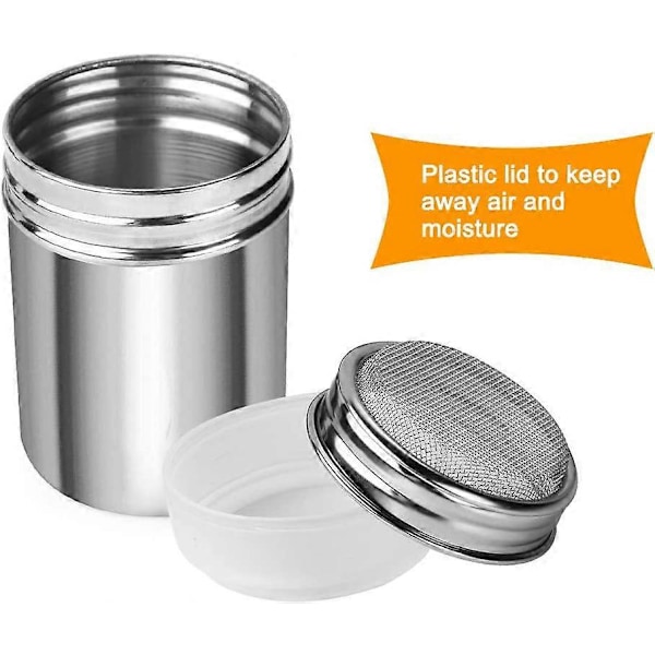 2 stk. Pulversukker Shaker Duster, Pulversukker Shaker i rustfrit stål med låg