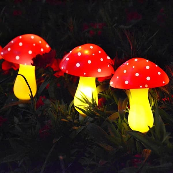 【6 Lights】Solar Powered Red Mushroom LED Warm White Outdoor Lighting Red