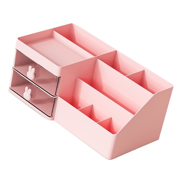 Kosmetisk arrangør med skuffer Flere rum Plastik Stor kapacitet Makeup display etui til læbestifter Smykker Pink