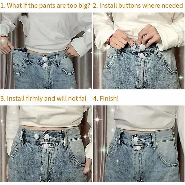 Erstatningsknapper for bukser, Avtakbare knapper, Jeansknapper, 12 stk Justerbare jeansknapper, Metallbukseknapper, For DIY-reparasjon av jeans, P