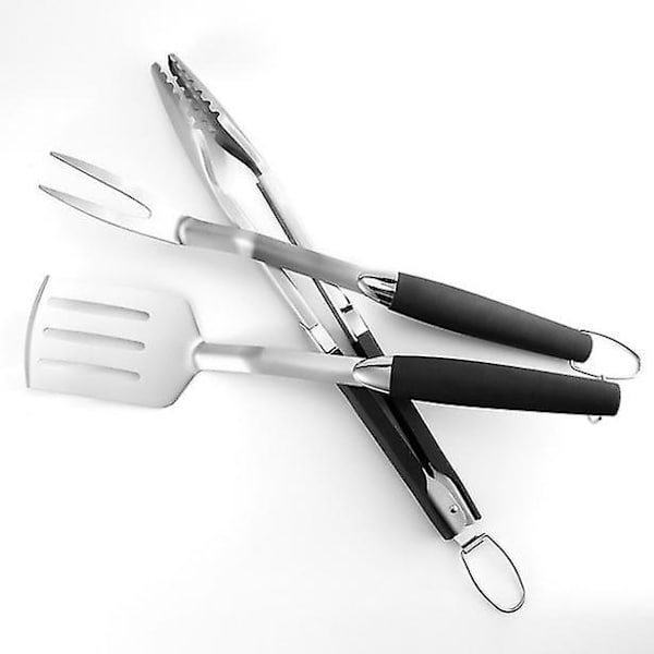 Grillverktygssats i rostfritt stål - Tång, Spatel och Gaffel (3-delars set)
