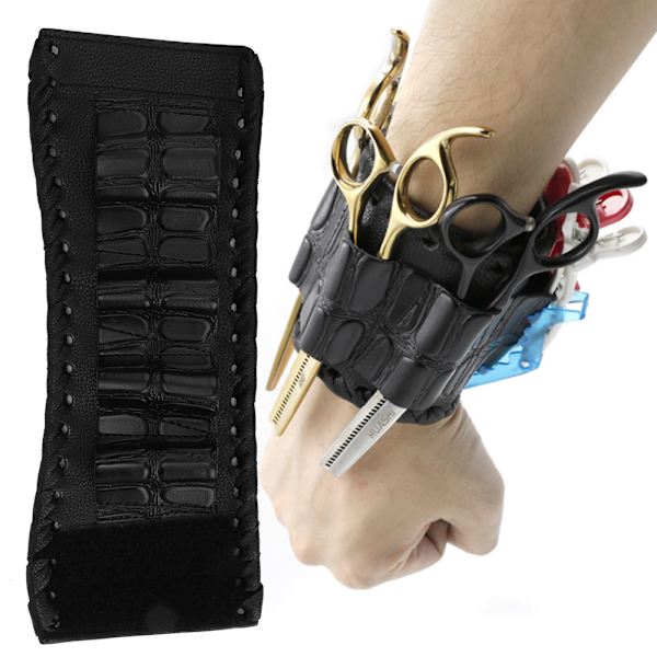 Saxväska i PU-läder Armband Saxväska Förvaringsväska Frisör hårklippande saxfodral Svart