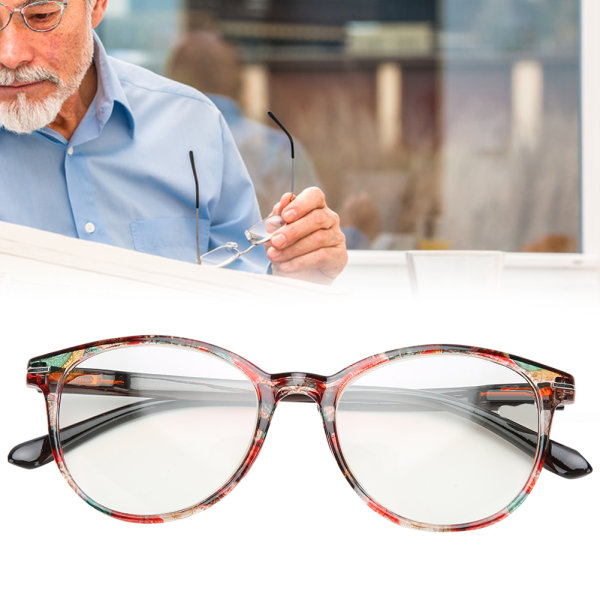 Fashionabla läsglasögon Äldre Presbyopiska glasögon Bärbara glasögon med förvaringslåda (+250 tefärgsram)