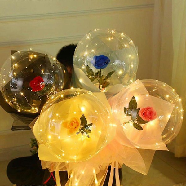 LED Lysande Ballong Rosbukett för Kvinnor Flickvän Fru Årsdag Fest, DIY Material Bröllop Födelsedagsfest Firande Gåva - Champagne