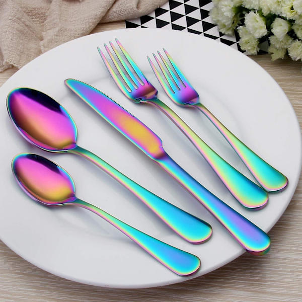 Rainbow satinfinish rustfrit stål 5-delt bestiksæt til hjemmet og restauranten