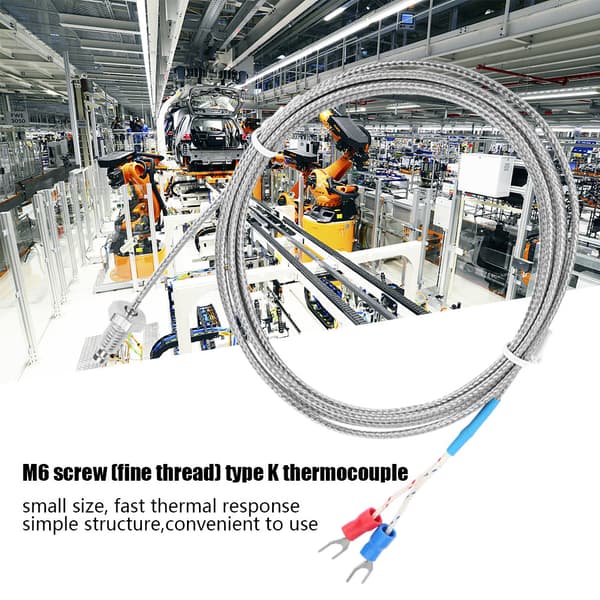 M6 Skruv Fin Gänga Typ K Termoelement Temperatursensor Kabel 0-400℃ (5 m)