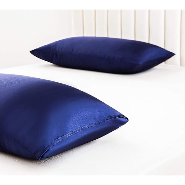 Satin Kuddar 2-pack, Blå, 50x75 cm - Skonsamma för Hår och Hud