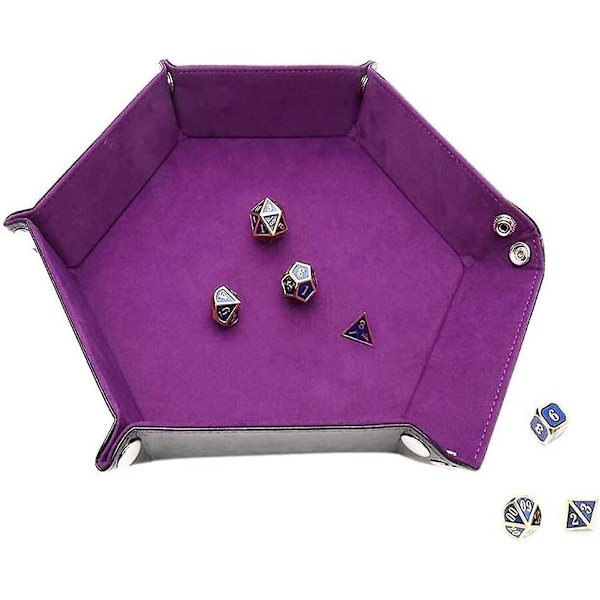Tärningshållare Tärningsmatta Tärningsrullningsbricka PU Läder Tärningsbricka Hexagon Vikbar Tärningsbricka för Tärningsspel och Andra Bordsspel, Lila