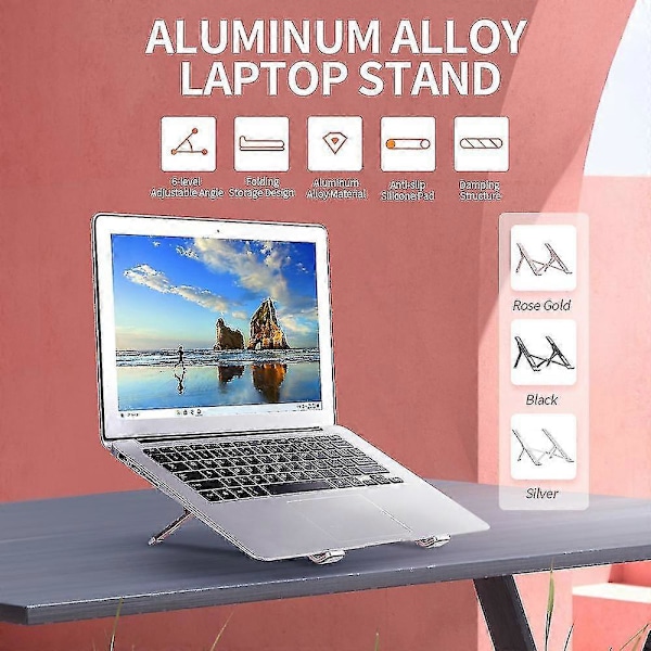 6-niveau Justerbar Laptop Stand Bærbar Foldbar Aluminium Legering Skridsikker Laptop Tablet Holder Til Laptop Tablet Bog Sort Zekai