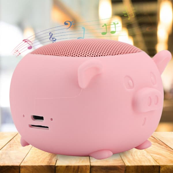 Härlig Gris Mini Trådlös Bluetooth 5.0 Högtalare Inbyggd Mikrofon för Hemresor/Utflykter (Rosa)