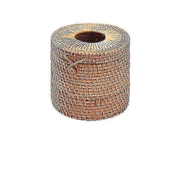 Rattan Cylindrisk Toiletpapirholder - Dekorativ Vævet Kurve Toiletpapirholder, Vintage Papirholder til Stue Soveværelse Badeværelse Bord Hjem