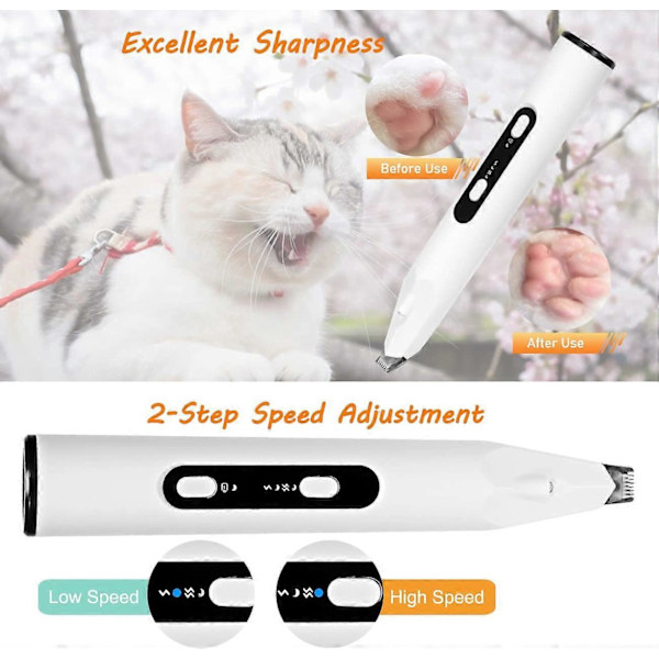 Hundeklipper, Katteklipper, Hundeskraber, Støjsvag, USB-genopladelig, Med LED-lys & UV-lampe, Klipper/Skraber til Pels/Hår/Poter til Hund