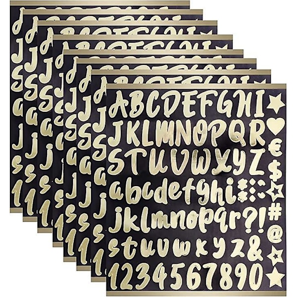 800 Stykker 10 Ark Husnummer Klistremerker Vanntett Vinyl Selvklebende Bokstaver for Postkasse Dørskilt Adresse Nummer DIY Scrapbooking Skriving (Gull