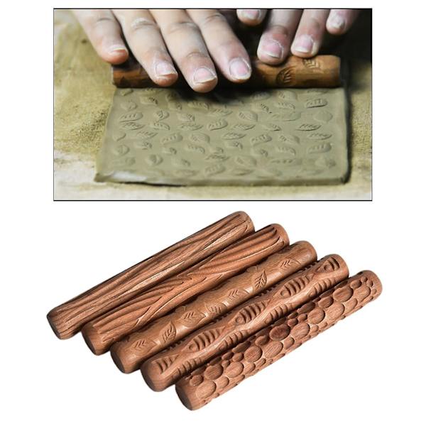 5 st Keramikmönstervalsar Lermodellering Handtag Mönster Snidade Handverktyg