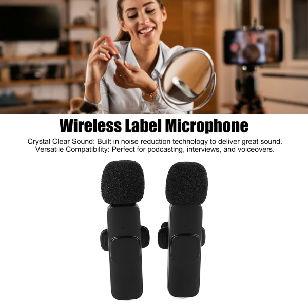 K9 Dual Wireless Lavalier Microphone Wireless Label Clip On Microphone Noise Reduction Type C til IOS Interface med indbygget batteri