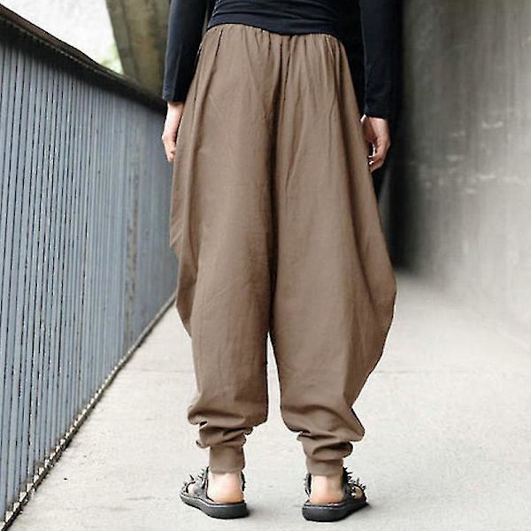 Elastiska midjebyxor för män, Harem Baggy, för semesterkomfort, 2XL, Khaki