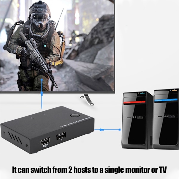 AM-KM201 KVM-switch 2-port HDMI-fördelare 1080P 4K för 2 datorer som delar en skärm