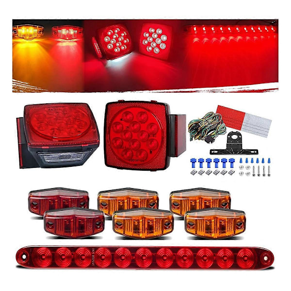 12V Firkantet LED Trailer Lys Kit, IP68 Markeringslys til Nummerplade