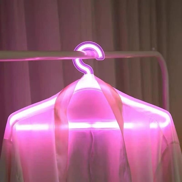 1 Pakkaus Neonkylttikoukku, Vaatetelineen muotoinen neon LED-valo USB-virtalähde yövalo (vaaleanpunainen valo)