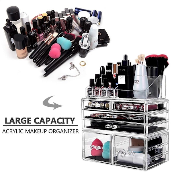 Makeup Organizer 3 Dele Akryl Kosmetik Opbevaringsskuffer og Smykkeudstillingsboks