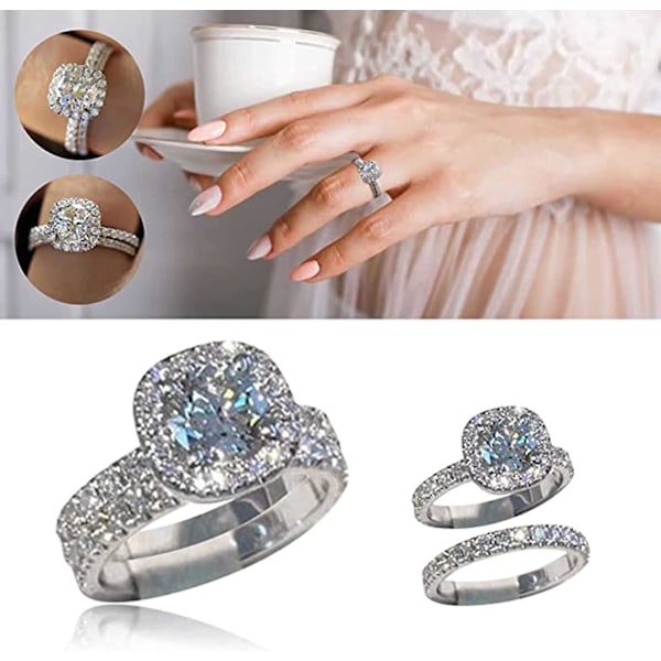 2 Delar Full Diamant Damring Utsökt Vikbar Fyrkantig Diamant Förlovnings Bröllopssmycken Födelsedagspresent Strandsmycken Presenter till Kvinnor och Flickor，9