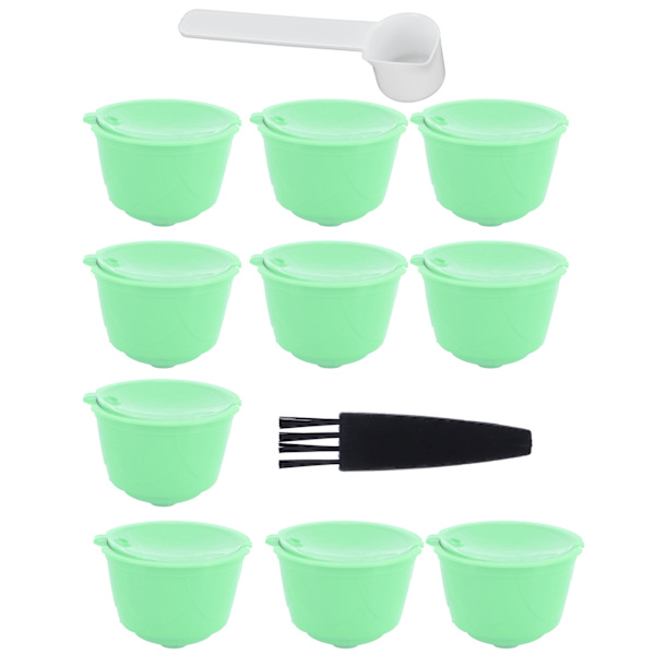 Kaffekapselset i rostfritt stål för DOLCE GUSTO-kaffemaskin (grön, 10 kapslar, 1 sked, 1 borste)