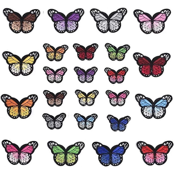 24 Stk. Sommerfugl Broderi Sommerfugl Stryge-på-patch Sommerfugl Sy-på-patches til DIY Dekoration T-shirt Jakke Reparationspatches