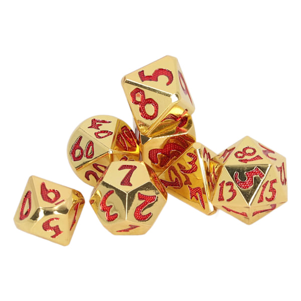 7 st tärningar i metall med tydliga siffror, tung polyhedral tärningssats för brädspel, guld