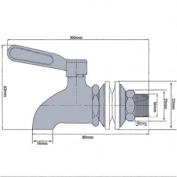 Drikkedispenser i rustfritt stål for vann og drikke, erstatningskran for dispenser 12 mm