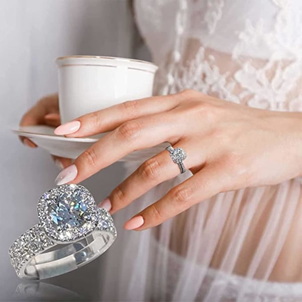 2 Delar Full Diamant Damring Utsökt Vikbar Fyrkantig Diamant Förlovnings Bröllopssmycken Födelsedagspresent Strandsmycken Presenter till Kvinnor och Flickor，9