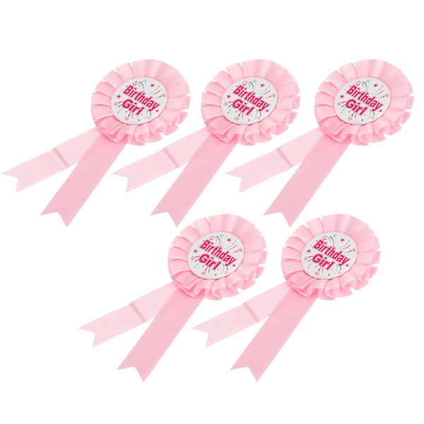 5 st broschnålar Happy Birthday rosett märke för speciell festdekoration kläder rosa