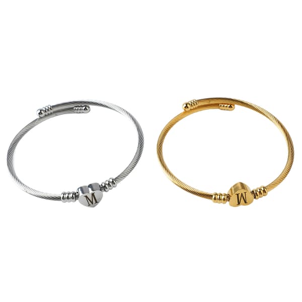 2 stk vridd armbånd knute mansjett hjerteform M bokstav titan stål vridd armring