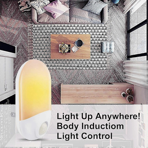LED Natlampe, Plug and Play Automatisk Væg Natlampe med Skumringssensor, Børnenatlampe, Varm Hvid_SZXM